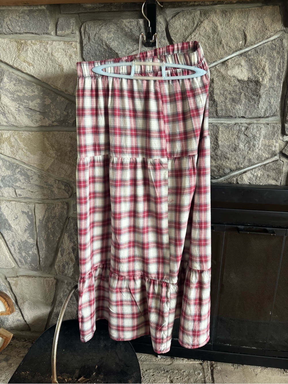 Plaid Tiered Maxi Skirt in Red and Cream